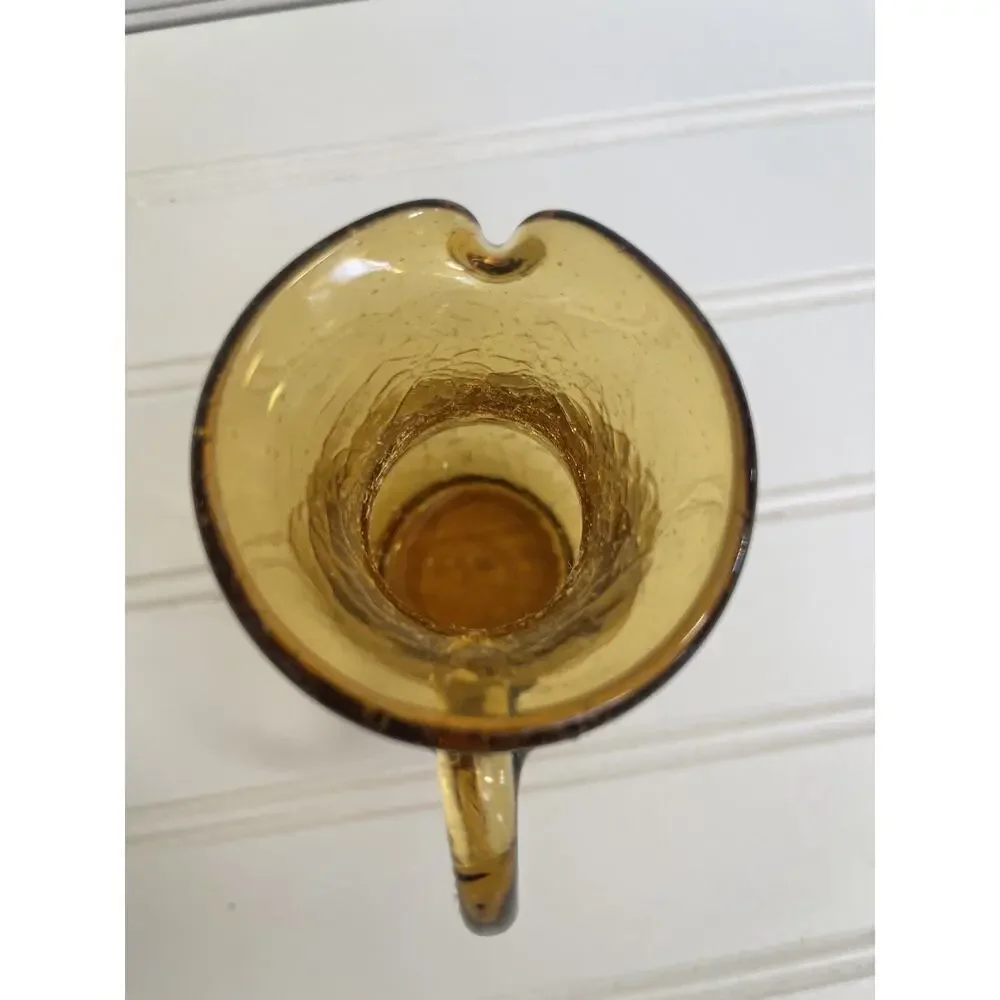 Vintage Pitcher Vessel Cottagecore MCM Amber Crackle Glass 4 1/4